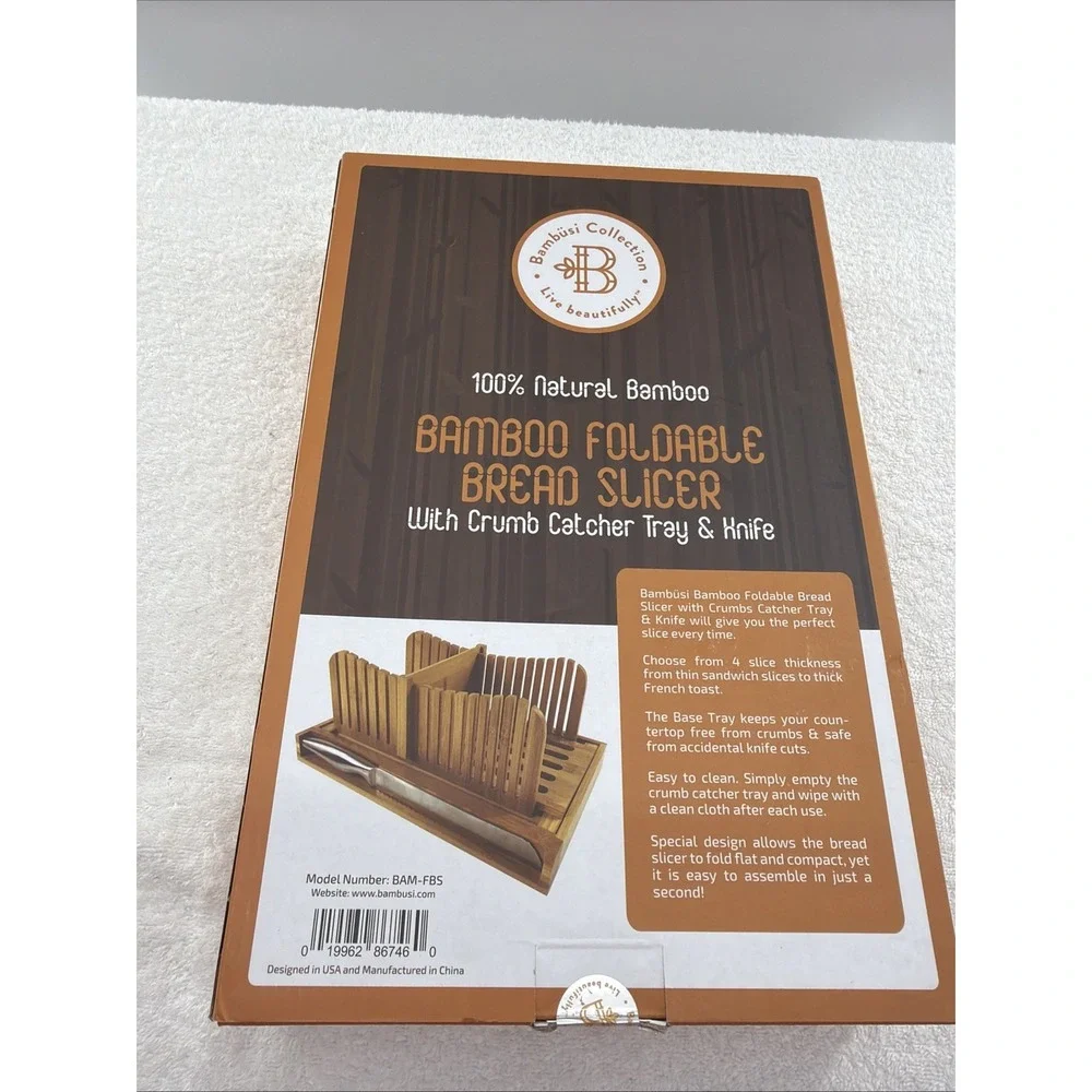 New Bread Slicer for Homemade Bread - Adjustable Bamboo Bread Cutter with Knife